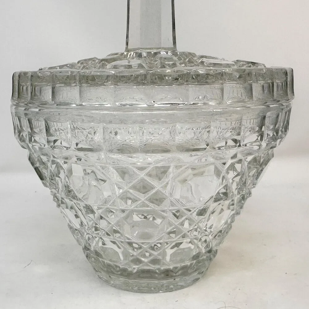 Vintage Lead Diamond Cut Mini Ice Bucket Barware Glass Biscuit Jar 6.25 x 6.5